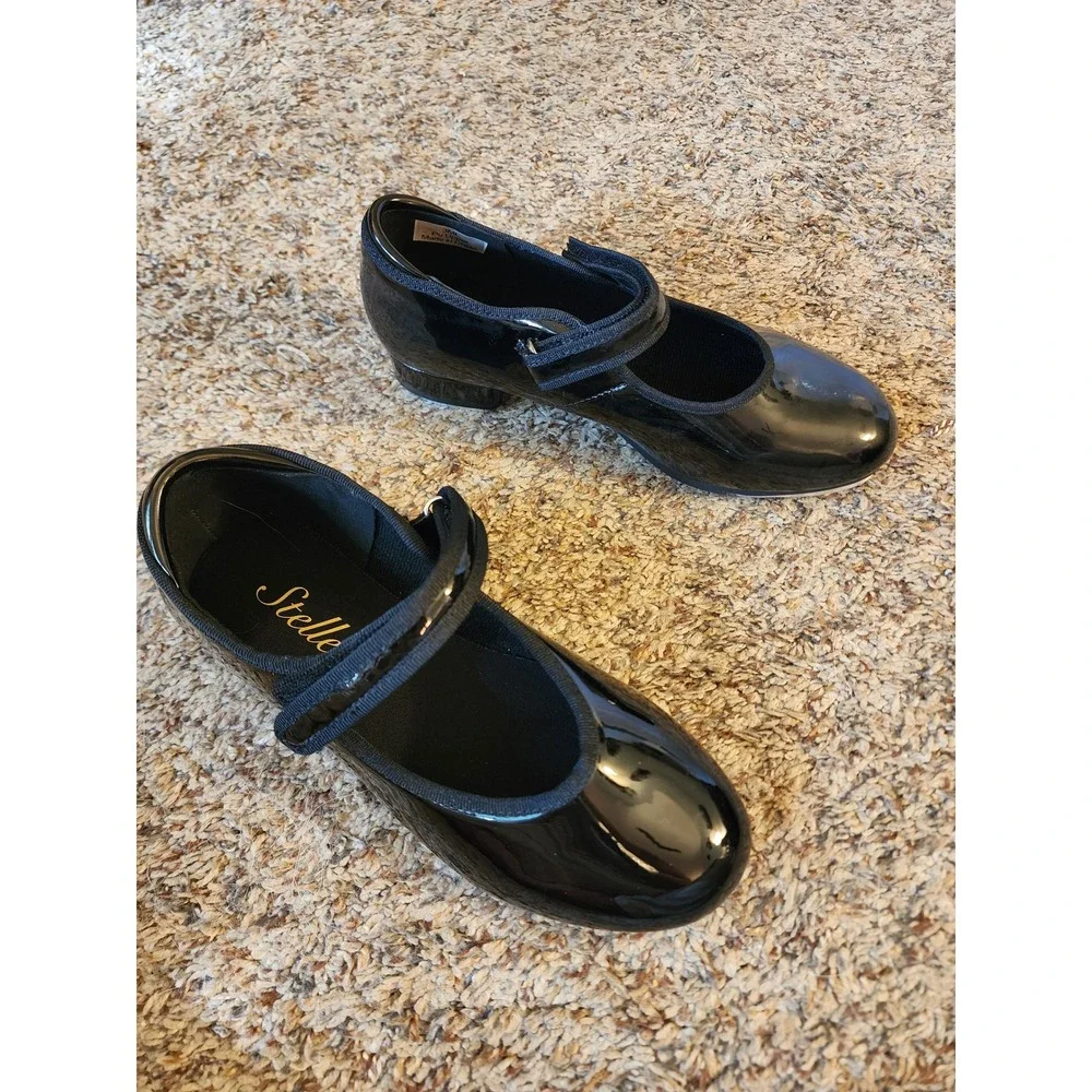 Stelle Girls Black Patent Mary Jane Tap Shoes Kids Size 2ML Dance Performance